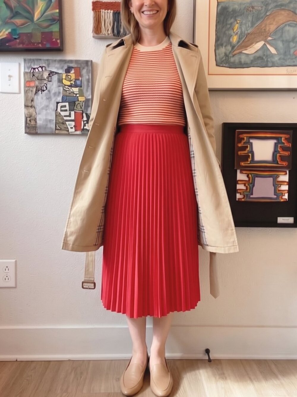 J.Crew Red Accordion Pleated Midi Skirt Size 6